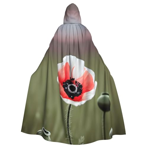 BGSHJVF Schöne Halloween-Kostüm Mantel mit Mohnblumen Print für alle, übergroßen Mantel mit Kapuze für Erwachsene, für Partys, Masken Tanz von BGSHJVF