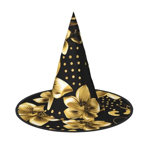 BGSHJVF Schwarz und Gold Blumendruck Halloween Hexe Hut Cosplay Caps Halloween Dekoration Kostüm Zubehör für Halloween Party von BGSHJVF
