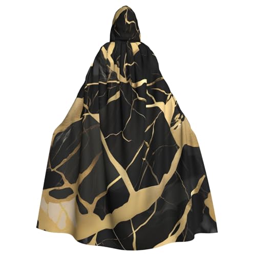 BGSHJVF Schwarzer Marmor Textur goldener Druck Halloween Kostüm Umhang für alle, übergroßen Mantel mit Kapuze für Erwachsene, für Party, Maskerade Ballen von BGSHJVF