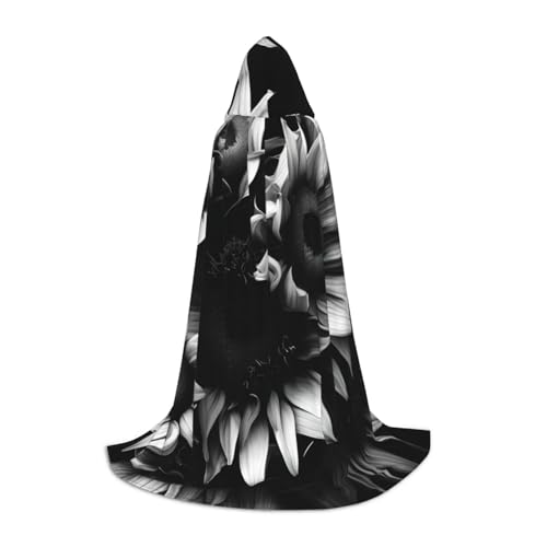 BGSHJVF Schwarzer und weißer Sonnenblumen-Umhang mit Kapuze für Herren, Zauberer, Vampir und Halloween-Kostüme, für Rollenspiele und Partys BGSHJVF Schwarzer und weißer Sonnenblumen-Umhang mit Kapuze für Herren, Zauberer, Vampir und Halloween-Kostüme, für Rollenspiele und Partys von BGSHJVF