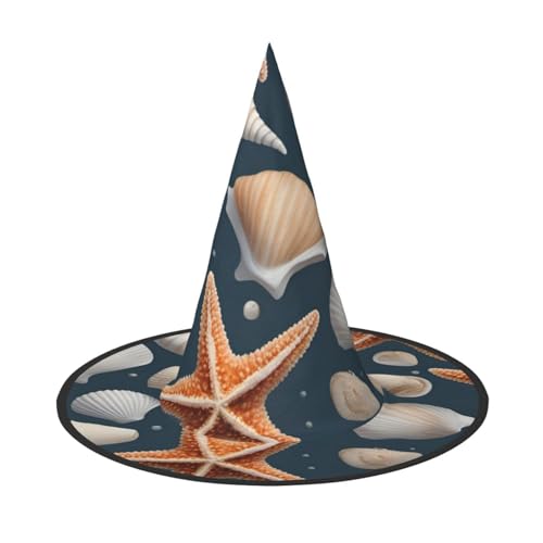 BGSHJVF Seesterne und Muscheln gedruckt Halloween Hexenhut - Halloween-Party Kostüm-Zubehör BGSHJVF Seesterne und Muscheln gedruckt Halloween Hexenhut - Halloween-Party Kostüm-Zubehör von BGSHJVF