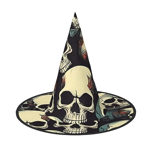 BGSHJVF Totenkopf-Skelett-Druck, Halloween-Hexenhut, Cosplay-Kappen, Halloween-Dekoration, Kostümzubehör für Halloween-Party BGSHJVF Totenkopf-Skelett-Druck, Halloween-Hexenhut, Cosplay-Kappen, Halloween-Dekoration, Kostümzubehör für Halloween-Party von BGSHJVF
