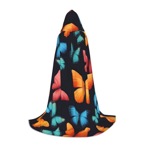 BGSHJVF Umhang mit Kapuze mit buntem Schmetterlingsdruck für Herren, Zauberer, Vampir und Halloween, für Rollenspiele und Partys BGSHJVF Umhang mit Kapuze mit buntem Schmetterlingsdruck für Herren, Zauberer, Vampir und Halloween, für Rollenspiele und Partys von BGSHJVF