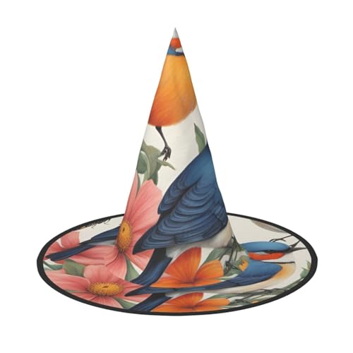 BGSHJVF Vögel Blumen Schmetterling Druck Halloween Hexe Hut Cosplay Caps Halloween Dekoration Kostüm Zubehör für Halloween Party von BGSHJVF