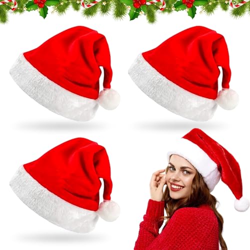 3 Stück Weihnachtsmütze, Nikolausmütze Plüsch Weihnachtsmütze Rot, Weihnachtsmann Mütze Weihnachtsmütze Hut Plüsch für Weihnachten Unisex Warme Dicker Party Weihnachten Santa Hüte (Erwachsene) von BGTLJKD
