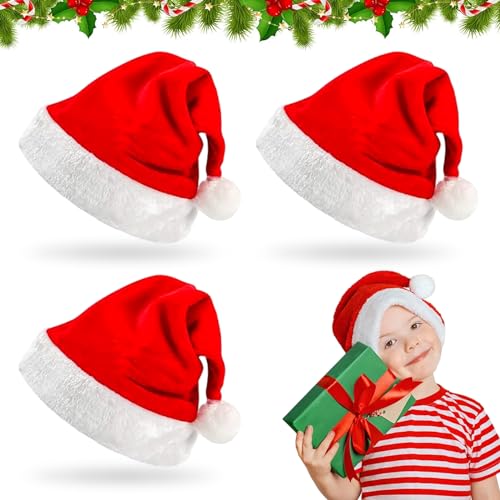 BGTLJKD 3 Stück Weihnachtsmütze, Nikolausmütze Plüsch Weihnachtsmütze Rot, Weihnachtsmann Mütze Weihnachtsmütze Hut Plüsch für Weihnachten Unisex Warme Dicker Party Weihnachten Santa Hüte (Kinder) von BGTLJKD