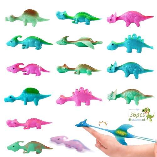 BGTLJKD 36 Stück Schleuder Dinosaurier Spielzeug, Schleuder-Dinosaurier-Finger Spielzeug Lustige Fliegende Dinosaurier Schleuder Spielzeug, Dinosaurier Spielzeug, Zufällige Farbe von BGTLJKD