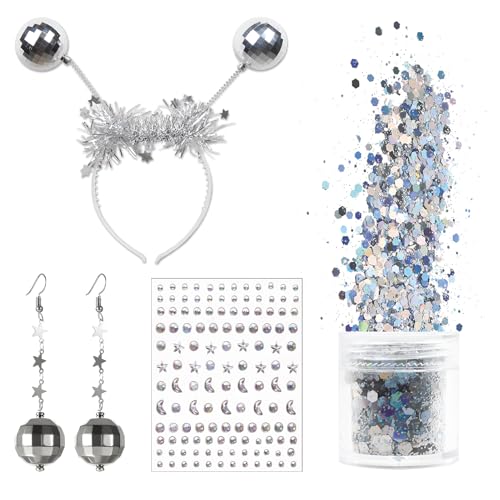 BGTLJKD Alien Kostüm Accessoires, Alien Haarreif In Silver, 70S Ohrringe Discokugel Haarreif Damen Holografischer Glitter, Silber Haarschmuck Deko für Karneval Kostümparty Fasching BGTLJKD Alien Kostüm Accessoires, Alien Haarreif In Silver, 70S Ohrringe Discokugel Haarreif Damen Holografischer Glitter, Silber Haarschmuck Deko für Karneval Kostümparty Fasching von BGTLJKD