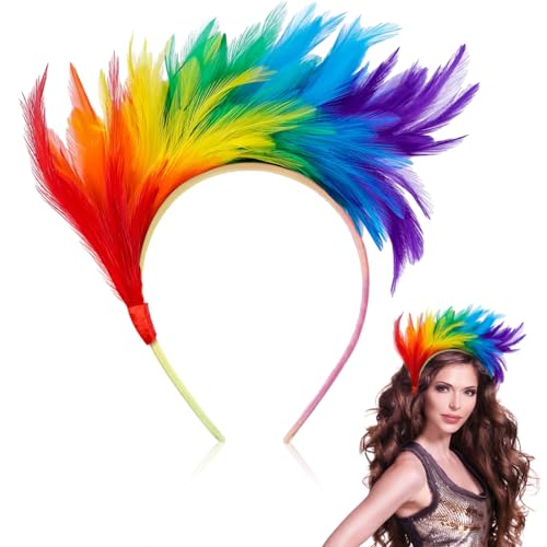 BGTLJKD Bunt Feder Stirnband Feder Faszinator Stirnband Cosplay Haarreif Karneval Kopfschmuck Regenbogen Feder Haarreif Feder Kopfbedeckung Kostüm für Ostertag Hochzeit Halloween Party von BGTLJKD