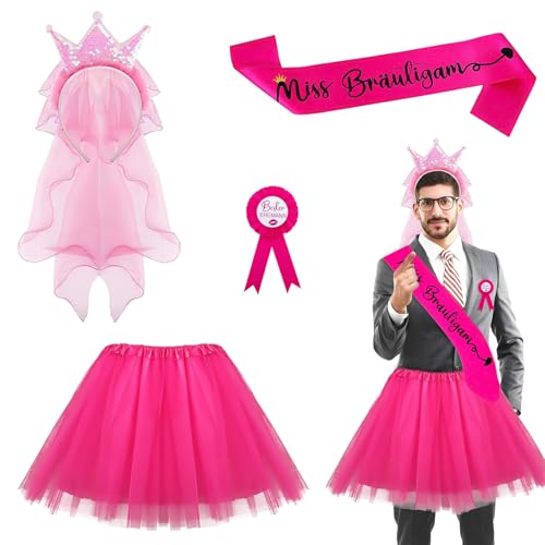 BGTLJKD JGA Kostüm Männer Set – Junggesellenabschied Männer Outfit mit Miss Bräutigam Schärpe, Ehemann Abzeichen, Schleier Krone & Rosa Tüllrock – Lustige Verkleidung für den Polterabend BGTLJKD JGA Kostüm Männer Set – Junggesellenabschied Männer Outfit mit Miss Bräutigam Schärpe, Ehemann Abzeichen, Schleier Krone & Rosa Tüllrock – Lustige Verkleidung für den Polterabend von BGTLJKD