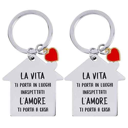 2 Pcs Schlüsselanhänger Zuhause Geschenke auf Italienisch Einweihungsparty Geschenk für Neue Hausbesitzer mit Beutel Grußkarte (A) von BHGT