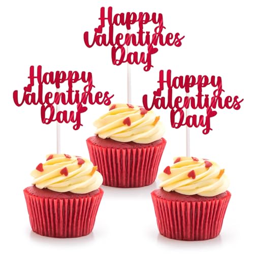 BHGT 30 pcs Cake Topper Valentinstag Tortendeko Papier Torten Topper Cupcake Kuchen Deko Party Deko Geschenk für Liebe Happy Valentine's Day von BHGT