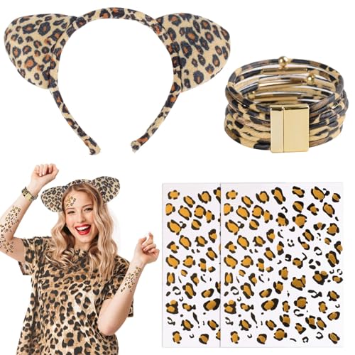 BHGT Leoparden Ohren Kostüm Set Leopardenohren Haarreif Stirnband Armband mit Leopardenmuster Tattoo Dschungel Party Dekoration Zubehör für Halloween Karneval Kostümball Fasching BHGT Leoparden Ohren Kostüm Set Leopardenohren Haarreif Stirnband Armband mit Leopardenmuster Tattoo Dschungel Party Dekoration Zubehör für Halloween Karneval Kostümball Fasching von BHGT
