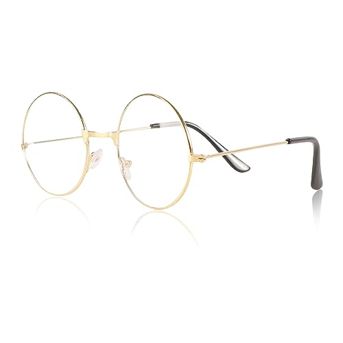 BHGT Weihnachtsmann Brille Rund Retro 60er 70er Jahre Hippie Brille Partybrille Nikolaus Weihnachten Kostümzubehör Accessoires für Karneval Fasching Mottoparty (Gold) von BHGT