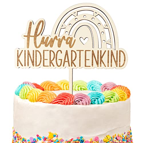 Cake Topper Kindergartenkind Holz Boho Regenbogen Tortendeko Kindergarten Start Kita 2024 Anfang Torten Topper Kuchendeko Einschulung Party Deko für Junge Mädchen von BHGT