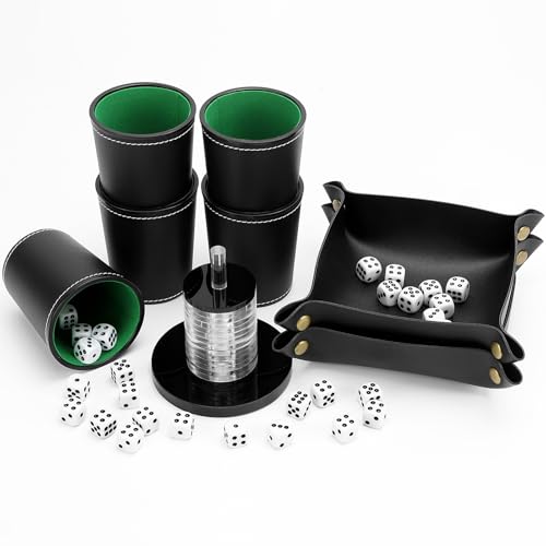 BHHTBB Schocken Set Schockbesteck mit Würfelbecher Leder Kniffelbecher mit Würfeln 5 Knobelbecher Leder Würfelbretter für Yahtzee Liar's Dice Sic BO BHHTBB Schocken Set Schockbesteck mit Würfelbecher Leder Kniffelbecher mit Würfeln 5 Knobelbecher Leder Würfelbretter für Yahtzee Liar's Dice Sic BO von BHHTBB