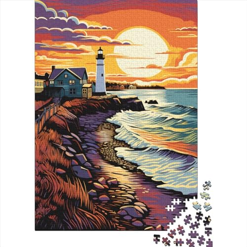 Küste Leuchtturms Puzzle 1000-teilige Schwer Puzzle Spielzeug Lernspiel Impossible Herausforderung Spielzeug Für Erwachsene Und Kinder in Bewährter 1000pcs (75x50cm) von BHIRCJKD