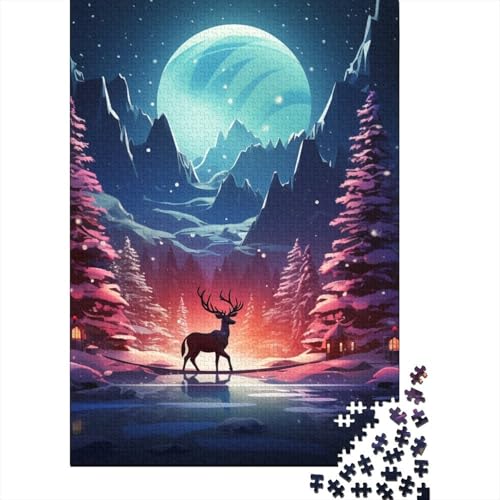 Rentier und Baum Winter Thema Puzzles 1000 Teile Schwer Puzzle Spielzeug Pädagogisches Spiel Impossible Herausforderungsspielzeug Für Erwachsene Und Kinder in Bewährter 1000pcs (75x50cm) von BHIRCJKD