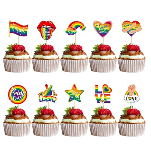 BHSTTNIXP 10 Stück Pride Cupcake-Topper, Kuchen-Regenbogen-Tag für Pride-Party-Dekoration, LGBTQ Juneteenth Kucheneinsatzkarte für Obst, Lebensmittel, Dessert, Backen BHSTTNIXP 10 Stück Pride Cupcake-Topper, Kuchen-Regenbogen-Tag für Pride-Party-Dekoration, LGBTQ Juneteenth Kucheneinsatzkarte für Obst, Lebensmittel, Dessert, Backen von BHSTTNIXP