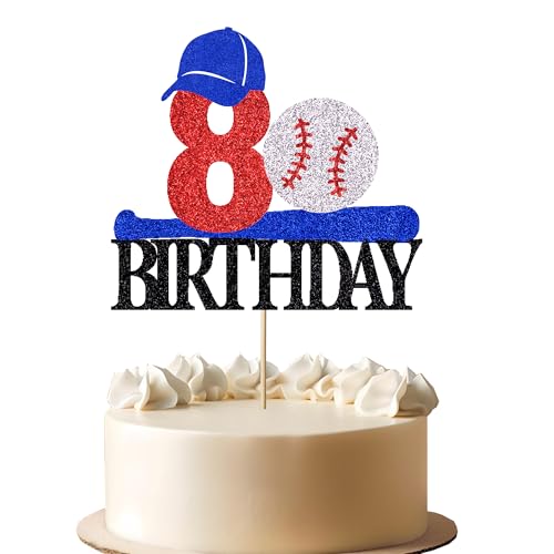 BIABISD Baseball-Kuchenaufsatz zum 8. Geburtstag, Sport, "Happy 8th Birthday", Baseballspieler-Kuchendekorationen, Baseball-Thema, Jungen, Mädchen, Geburtstagsparty, Kuchendekoration, Zubehör (8) von BIABISD