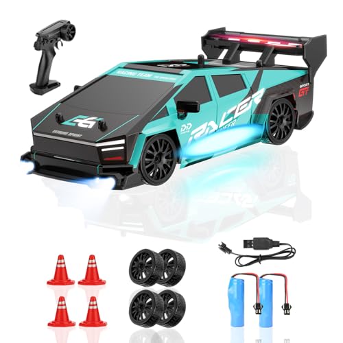 BIAOQINBO Ferngesteuertes Auto Drift, 1:24 RC Drift Car 1000 mAh, 20KM/H, 4WD, 2,4 GHz Ferngesteuert Rennauto, mit LED-Leuchten Rennspielzeug Geburtstagsgeschenke für ab 8 Jahren Kinder (Grün) von BIAOQINBO