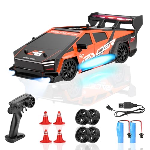 BIAOQINBO Ferngesteuertes Auto Drift, 1:24 RC Drift Car 1000 mAh, 20KM/H, 4WD, 2,4 GHz Ferngesteuert Rennauto, mit LED-Leuchten Rennspielzeug Geburtstagsgeschenke für ab 8 Jahren Kinder (Orange) von BIAOQINBO