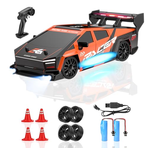 BIAOQINBO Ferngesteuertes Auto Drift, 1:24 RC Drift Car 1000 mAh, 20KM/H, 4WD, 2,4 GHz Ferngesteuert Rennauto, mit LED-Leuchten Rennspielzeug Geburtstagsgeschenke für ab 8 Jahren Kinder (Orange rot) von BIAOQINBO