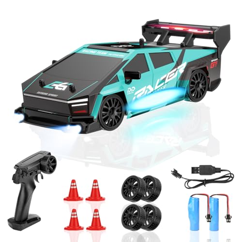 BIAOQINBO Ferngesteuertes Auto Drift, 1:24 RC Drift Car 1000 mAh, 20KM/H, 4WD, 2,4 GHz Ferngesteuert Rennauto, mit LED-Leuchten Rennspielzeug Geburtstagsgeschenke für ab 8 Jahren Kinder (Türkis) von BIAOQINBO