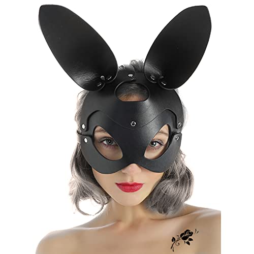 BIAOQINBO Frauen Bunnymaske Leder Häschen-Maske Maskerade Halbgesichtsmaske Hase Augenmaske mit Ohren Dekorationen Venezianische für Halloween Make-Up Party Kostüm Zubehör Cosplay Ostern Karneval von BIAOQINBO