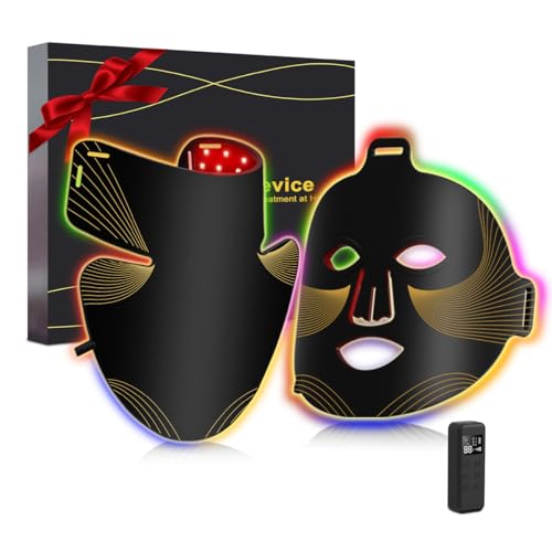 BIAOQINBO LED Maske Gesicht & Hals Lichttherapie, Infrarot Rotlicht Maske Gesicht mit 180 Perlen, 1440 Chips, Einstellbare Lichtmaske 470-850NM, Flexible Silikon Lichttherapie für den Heimgebrauch von BIAOQINBO