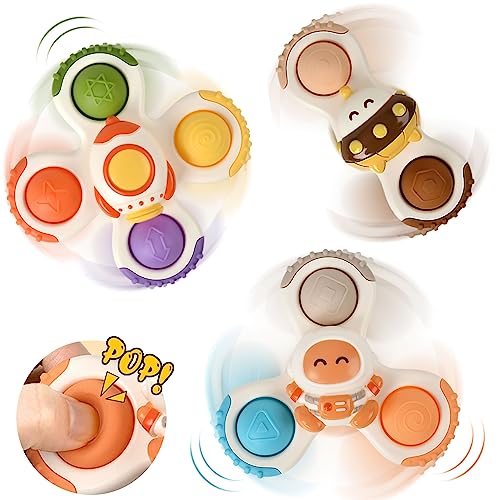 BIAOQINBO Saugnapf Spielzeug Baby Sensorik Spielzeug für Baby Saugnapf Drehspielzeug Badespielzeug Saugnapf Baby Toy für Baby, ab 1 Jahr - Geschenke für 1-6 Jahre (Morandi Farbe) von BIAOQINBO