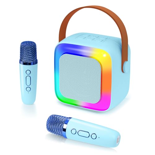 Kinder Karaoke-Mikrofon-Spielzeug, tragbare Karaoke-Maschine für Kinder & Erwachsene – mit stimmverändernden Effekten & LED-Lichtern, Jungen & Mädchen (blau) von BIBIRE