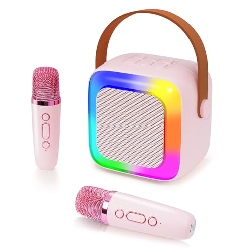 Kinder Karaoke-Mikrofon-Spielzeug, tragbare Karaoke-Maschine für Kinder & Erwachsene – mit stimmverändernden Effekten & LED-Lichtern, Jungen & Mädchen (pink) von BIBIRE
