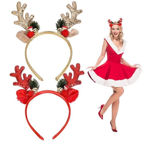 2 Stück Rentier Haarreif Weihnachten,Weihnachts Geweih Haarreifen Damen Glitzer,Weihnachtlicher Erwachsene Mit Reh Ohren Kopfschmuck,Christmas Kinder Hirschgeweih Stirnband,für WeihnachtsstirnbäNder von BIBITI