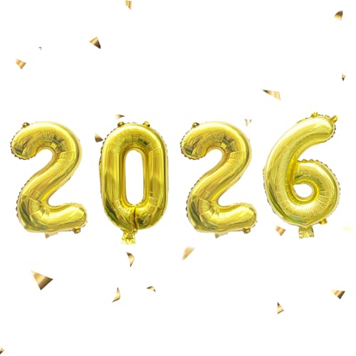 2026 Luftballon,Silvester Deko Happy New Year Decoration Ballon Luftballons Silvester Ballons Party Dekoration Neujahr Silvesterdeko Goldene Zahlen Helium Folienballon Set,für Eve Decorations (Gold) von BIBITI