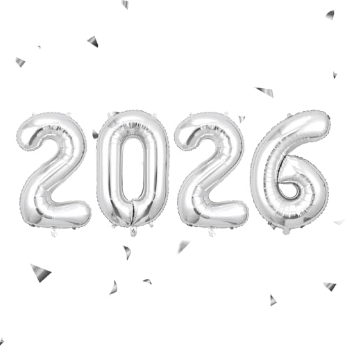 2026 Luftballon,Silvester Deko Happy New Year Decoration Ballon Luftballons Silvester Ballons Party Dekoration Neujahr Silvesterdeko Goldene Zahlen Helium Folienballon Set,für Eve Decorations (Silber) von BIBITI