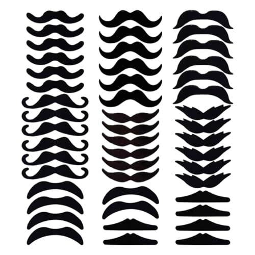 48 Stück Schnurrbart Zum Ankleben,Mexikaner Fasching Selbstklebend Schnauzer Bart Fake,Erwachsene Karneval Kleben BäRte Klebebart für Geburtstag Herren Kleber Aufklebbar Beard Falscher(Schwarz) von BIBITI