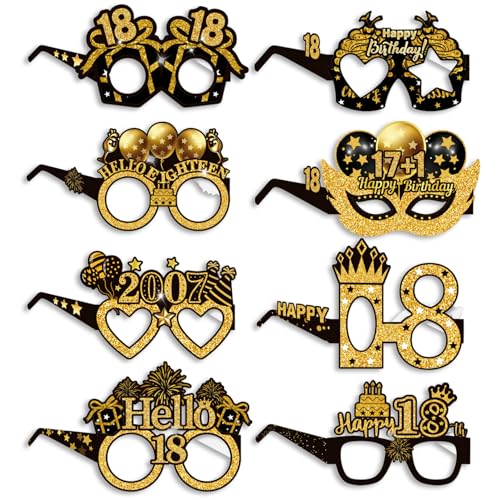 8 Stück 18 Geburtstag Männer Deko,Geburtstag Mann Frau Frauen Party Brille Dekoration Gold Schwarz Lustig Brillen Birthday Decoration Papier Partybrillen,für Foto Requisiten (18th) von BIBITI