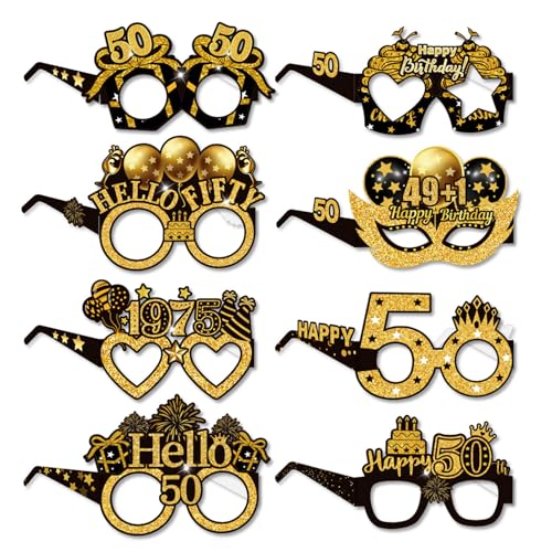 8 Stück 18 30 40 50 60 Geburtstag Männer Deko,Geburtstag Mann Frau Frauen Party Brille Dekoration Gold Schwarz Lustig Brillen Birthday Decoration Papier Partybrillen,für Foto Requisiten (50th) von BIBITI