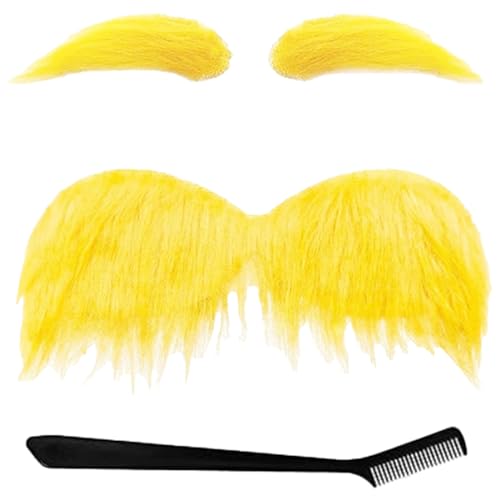 Schnurrbart Zum Ankleben,Fake Bart KostüM,Schnurbart GefäLschte BäRte,MäNner Lustiges Blond Augenbrauen und Moustache,Gelbe Klebebart GefäLschter,Cosplay Styling Werkzeug,für Fasching Mustache Party von BIBITI