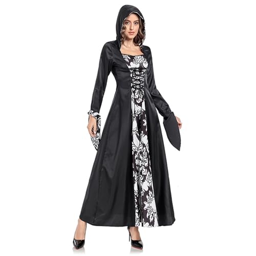 BIBOKAOKE Kleider Damen Halloween Deko Retro Langarm Kapuzenkleider Mittelalterliches Hof Cosplay Kostüm Elegantes Partykleid von BIBOKAOKE