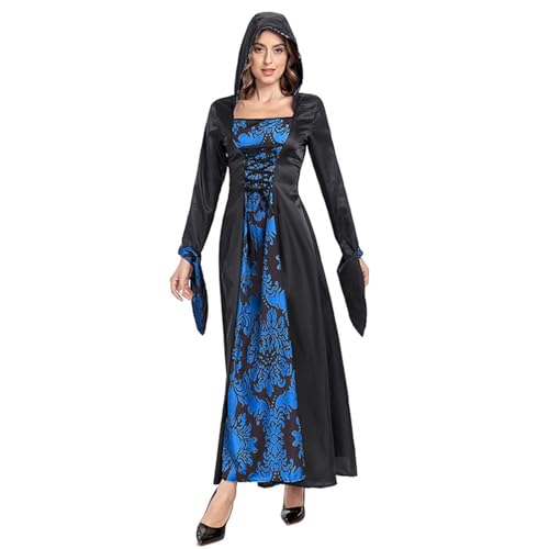 BIBOKAOKE Kleider Damen Halloween Deko Retro Langarm Kapuzenkleider Mittelalterliches Hof Cosplay Kostüm Elegantes Partykleid von BIBOKAOKE