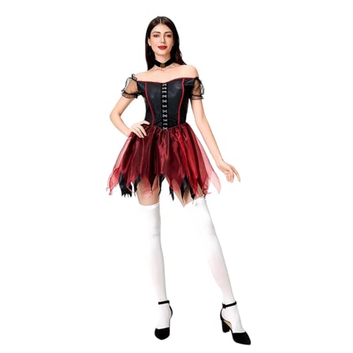 BIBOKAOKE Kleider Damen Rotkäppchen Kleid und Umhang mit Kapuze Halloween Prinzessin Kostüm Red Riding Hood Outfits Erwachsene für Faschings Cosplay Mottoparty Kleidung von BIBOKAOKE