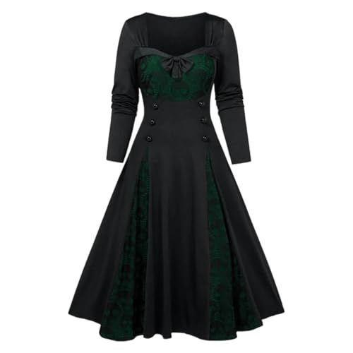 BIBOKAOKE Kleider Damen Steampunk Gothic Elegante Vintage Mittelalterliche Prinzessin Renaissance Halloween Kostüm Kleid Lange Ärmel Schädel Spitze Scheinknopf Bowknot Weinlese Cosplay von BIBOKAOKE