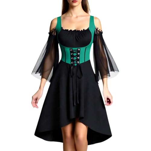 Halloween Kostüm Damen Gothic Kleid KurzMittelalter Gebundene Taille HexenkostümVampir Renaissance Trompetenärmel Korsett Erwachsene Karneval Steampunk Barock von BIBOKAOKE