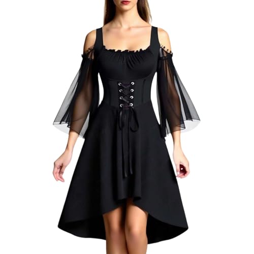 Halloween Kostüm Damen Gothic Kleid KurzMittelalter Gebundene Taille HexenkostümVampir Renaissance Trompetenärmel Korsett Erwachsene Karneval Steampunk Barock von BIBOKAOKE