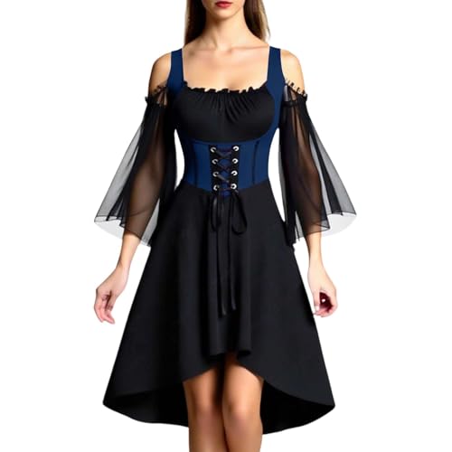 Halloween Kostüm Damen Gothic Kleid KurzMittelalter Gebundene Taille HexenkostümVampir Renaissance Trompetenärmel Korsett Erwachsene Karneval Steampunk Barock von BIBOKAOKE