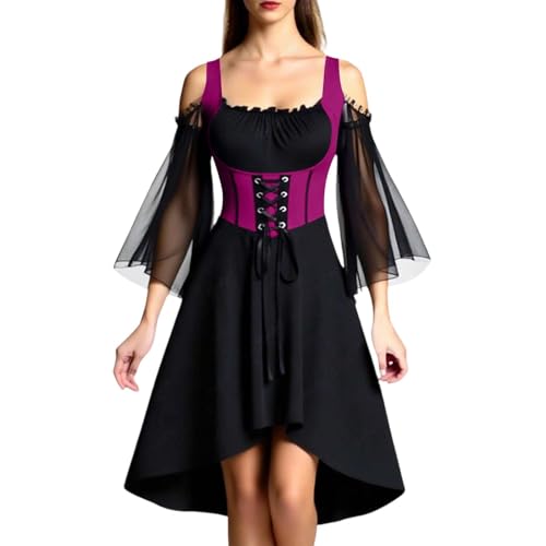 Halloween Kostüm Damen Gothic Kleid KurzMittelalter Gebundene Taille HexenkostümVampir Renaissance Trompetenärmel Korsett Erwachsene Karneval Steampunk Barock von BIBOKAOKE