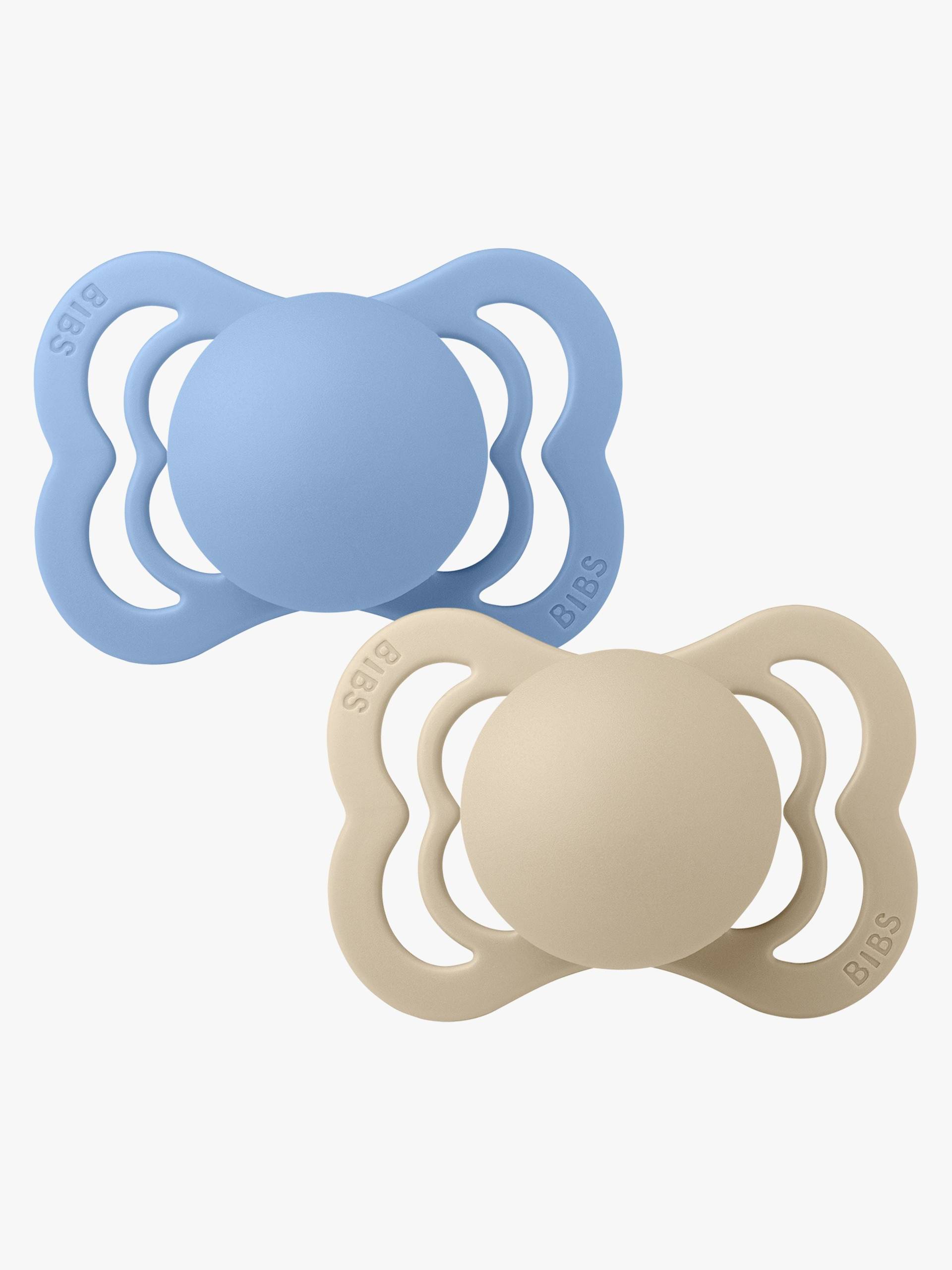 BIBS Supreme Schnuller 2er-Pack Silikon Gr. 1 Symmetrisch, Vanilla/Sky Blue von BIBS
