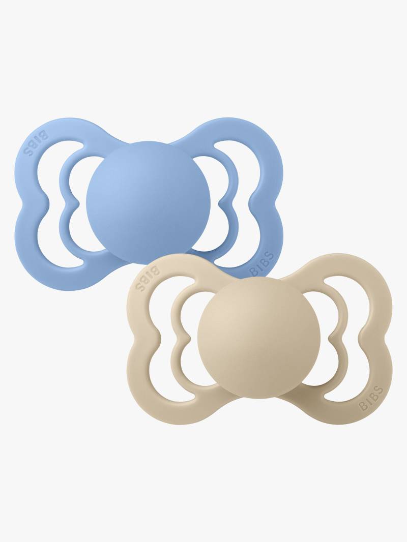 BIBS Supreme Schnuller 2er-Pack Silikon Gr. 2 Symmetrisch, Vanilla/Sky Blue von BIBS
